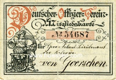 MITGLIEDSKARTE Nr.54687 Deutscher Offizier-Verein 1891...
