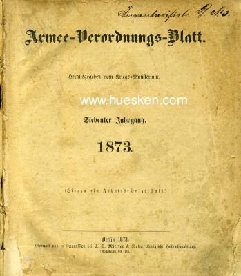 ARMEE-VERORDNUNGS-BLATT 1873. 7.Jahrgang komplett...