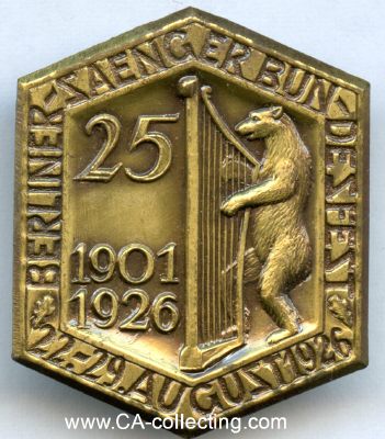 ABZEICHEN 1926 zum 25. Berliner Sänger-Bundesfest...