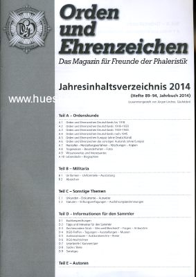 ORDEN UND EHRENZEICHEN. Jahresinhaltsverzeichnis 2014