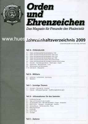 ORDEN UND EHRENZEICHEN. Jahresinhaltsverzeichnis 2009