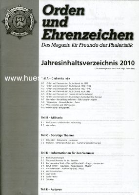 ORDEN UND EHRENZEICHEN. Jahresinhaltsverzeichnis 2010