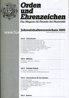 ORDEN UND EHRENZEICHEN. Jahresinhaltsverzeichnis 2005