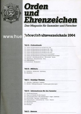 ORDEN UND EHRENZEICHEN. Jahresinhaltsverzeichnis 2004
