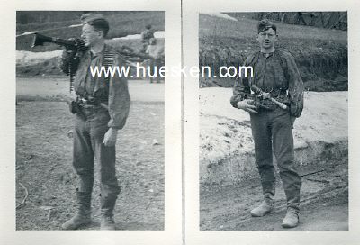2 SCHNAPPSCHUSS-PHOTOS 9x6cm: Soldat im Tarnhemd mit...