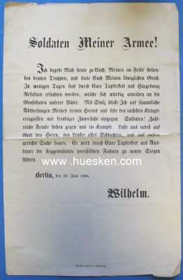 FLUGBLATT 'SOLDATEN MEINER ARMEE!' Berlin 29. Juni 1866,...