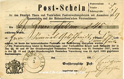 POST-SCHEIN 1866 für den Fürstlich Thurn und...