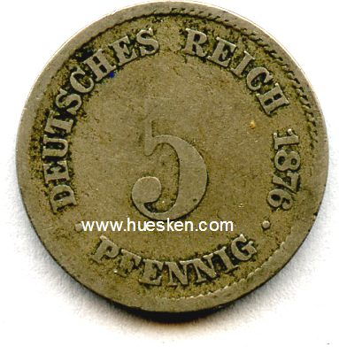 DEUTSCHES REICH. 5 Pfennig 1876 F, s.