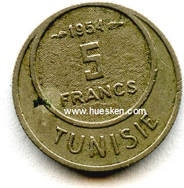 TUNESIEN - 5 FRANCS 1954 Mohammed al-Amine....