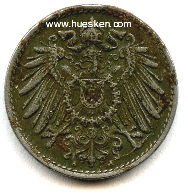 Foto 2 : DEUTSCHES REICH. 5 Pfennig 1918 A. Eisen, rostig, s.