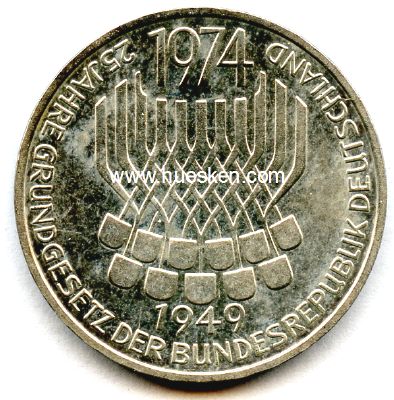 BUNDESREPUBLIK DEUTSCHLAND (BRD). 5 Mark 1974 F 25 Jahre...