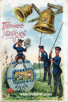 FARB-POSTKARTE 'Fröhliche Ostern'. 1913 gelaufen,...