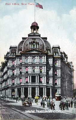 FARB-POSTKARTE 'Post Office New York'. 1910 gelaufen....