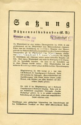 SATZUNG des Bühnenvolksbundes e.V. um 1925. 4...