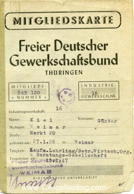 FDGB-MITGLIEDSKARTE ausgestellt Weimar / Thüringen...
