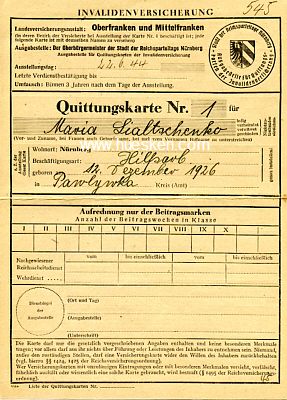 QUITTUNGSKARTE ausgestellt 1944 durch die Dr. Carl Soldan...