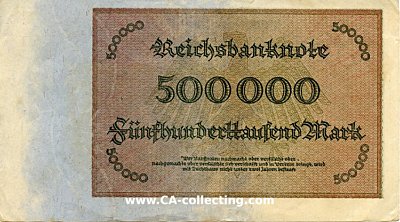 Foto 2 : REICHSBANKNOTE FÜNFHUNDERTTAUSEND (500.000) MARK 1....
