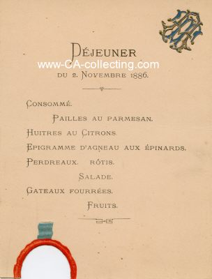 SPEISEKARTE Déjeuner du 2. Novembre 1886. Farbig...