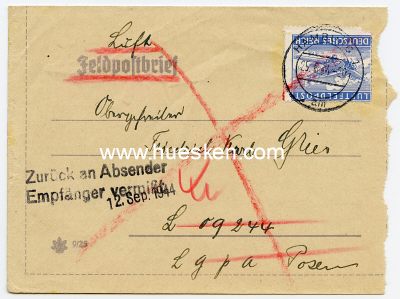 LUFTFELDPOSTBRIEF vom 25.6.1944 mit Zulassungsmarke...