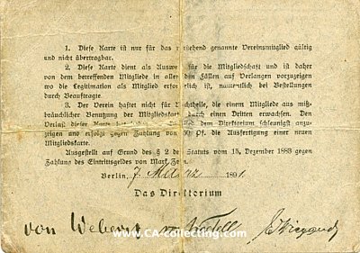Photo 2 : DEUTSCHER OFFIZIER-VEREIN. Mitgliedskarte 1891 für...