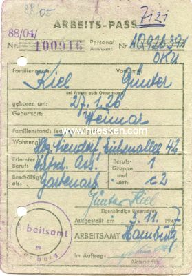 ARBEITS-PASS ausgestellt 1947 durch das Arbeitsamt...