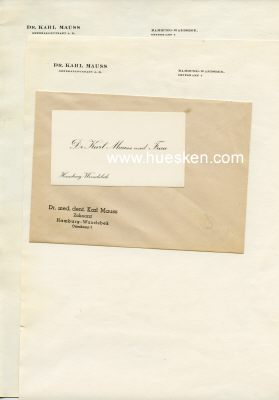 MAUSS, DR. KARL. 2 x Blanko-Briefbogen mit Kopf 'Dr. Karl...