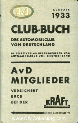 AUTOMOBILCLUB VON DEUTSCHLAND AvD Club-Buch 1933. 632...