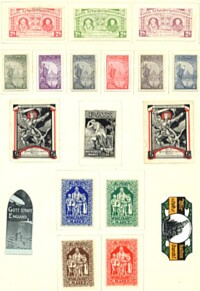 COLLECTION OF 18 COLORED DONATIONS STAMPS
