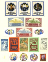 COLLECTION OF 17 COLORED DONATIONS STAMPS