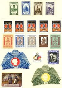 COLLECTION OF 19 COLORED DONATIONS STAMPS