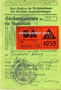 DJH-BLEIBENAUSWEIS FÜR JUGENDLICHE 1935
