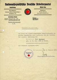 NSDAP OFFICIALLY SERVICE LETTER