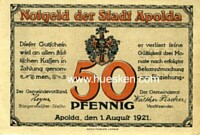 APOLDA - NOTGELDSCHEIN 50 PFENNIG