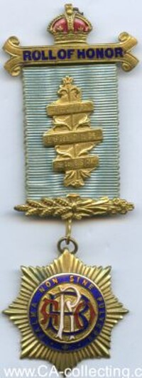 GRAND LODGE OF ENGLAND - RAOB ROLL OF HONOR MEDAL.