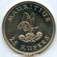 MAURITIUS - 25 RUPEES 1975 BLUE SWALLOWTAIL