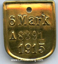 BAYERISCHE HUNDESTEUERMARKE 6 MARK KREIS MÜNCHEN 1915.